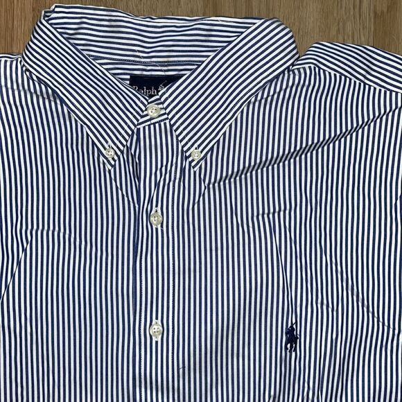 2-Blue Stripe Polo by Ralph Lauren w/ Pony mens Dress Business work shirt 18 XXL - Picture 6 of 9
